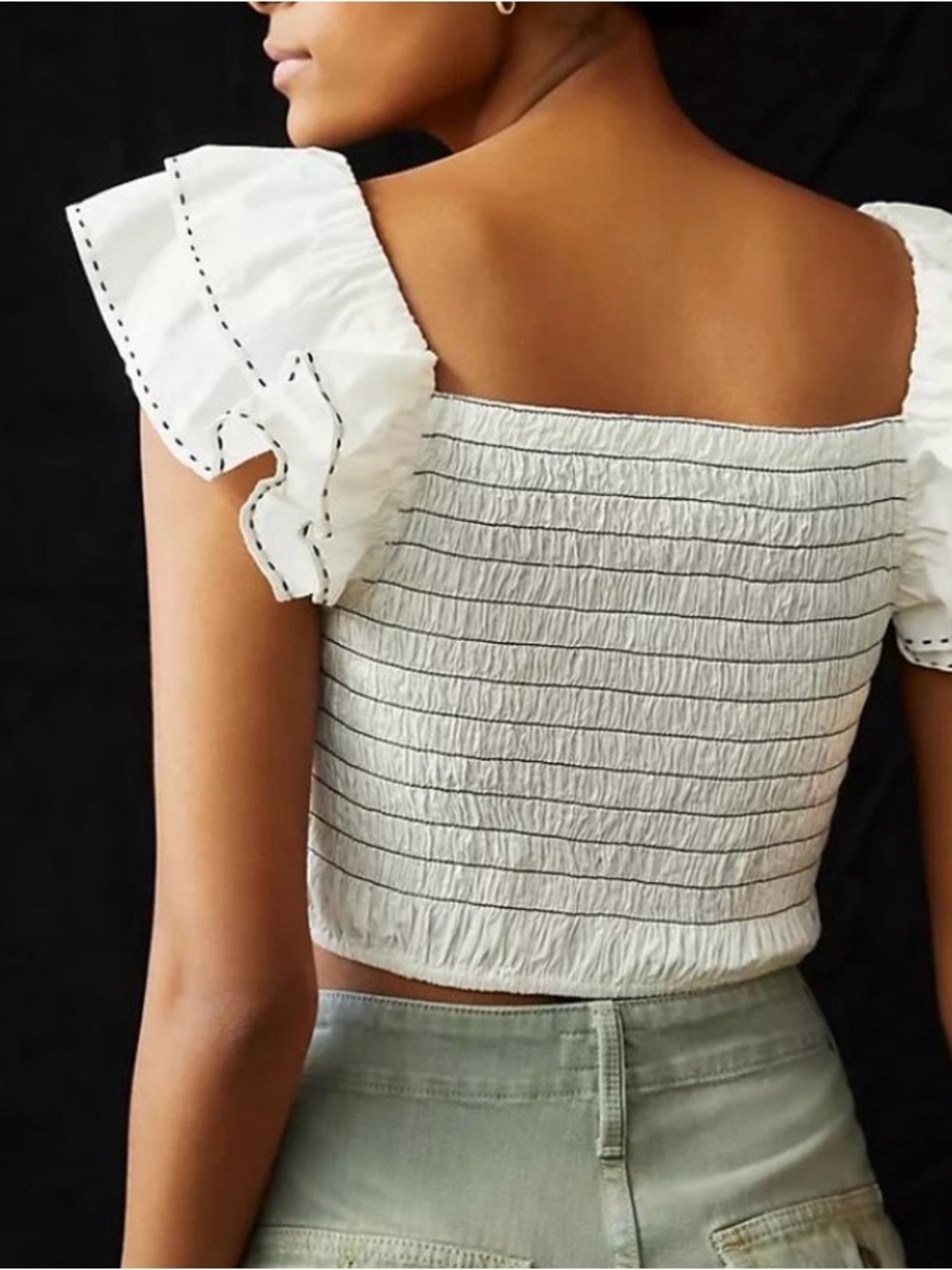 Anthropologie White Smocked
Embroidered Puff Sleeve Crop Top S - Picture 12 of 13